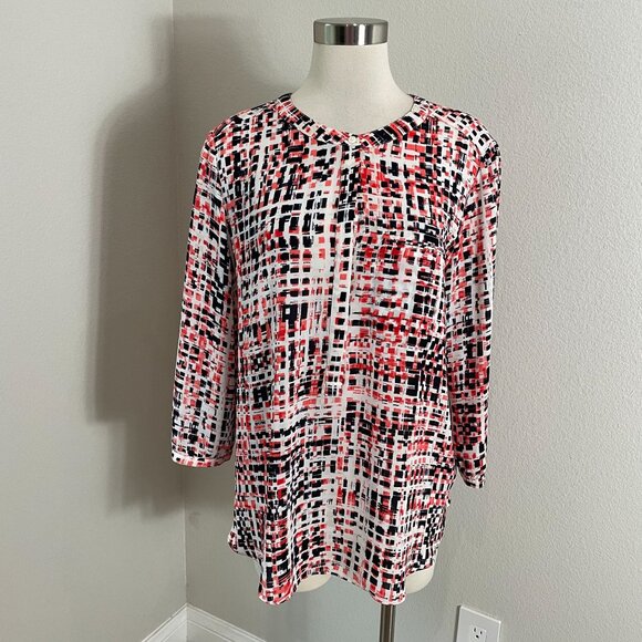 NYDJ Tops - Nydj Womens XL Geometric Blouse 3/4 Sleeve Button Front Pullover Tunic Top Shirt